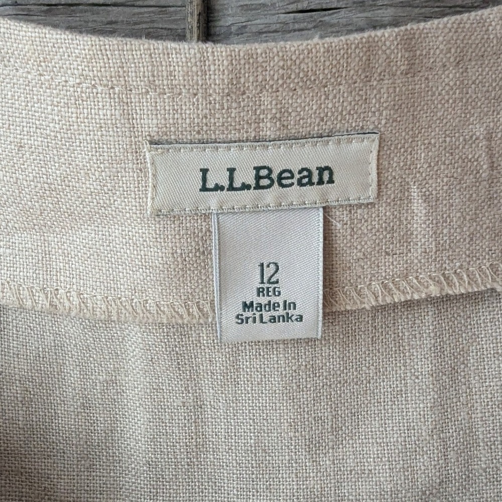 LL Bean Shift Dress Beige Pintuck Button Front Linen Sz 12 Lagenlook Minimalist - Picture 4 of 7